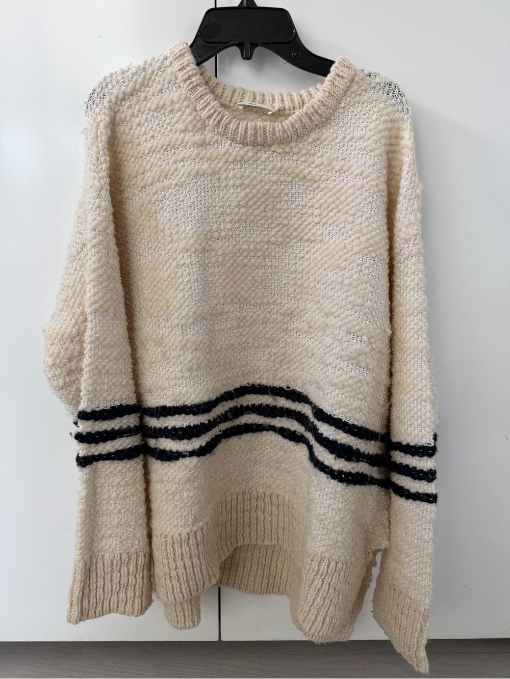 A.L.C. Cream Crewneck Sweater with Navy Stripe Accents